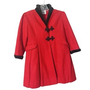 Rothschild Girls Red Wool Blend Swing Coat with Black Faux Fur Trim Sz 6X EUC